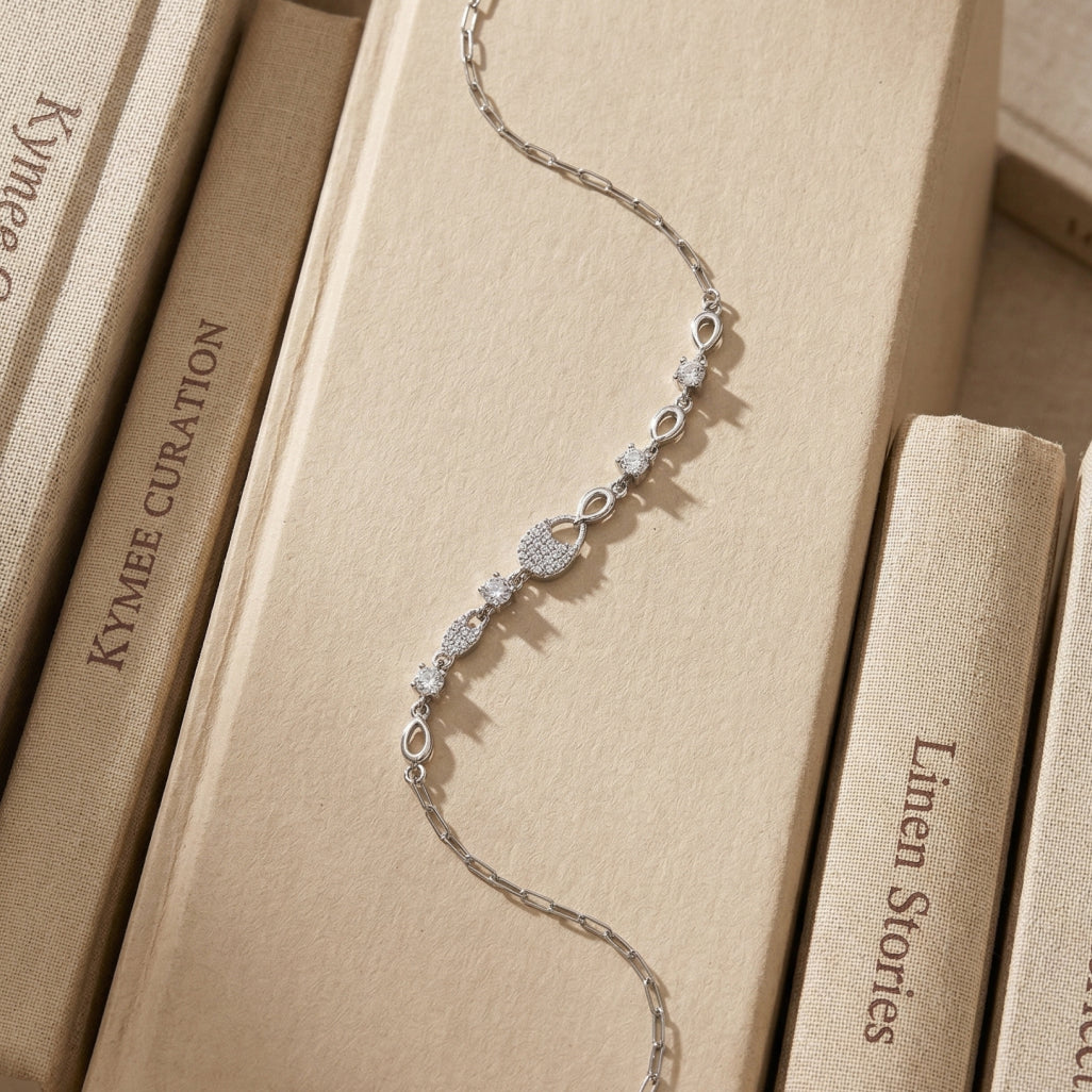 Silver Pave Padlock Charm Chain Bracelet