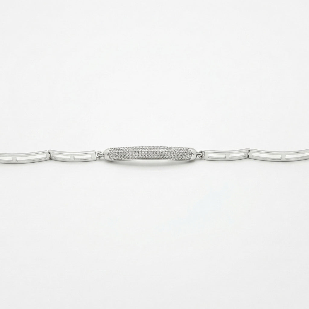 Silver Greek Key Pave Bar Link Bracelet