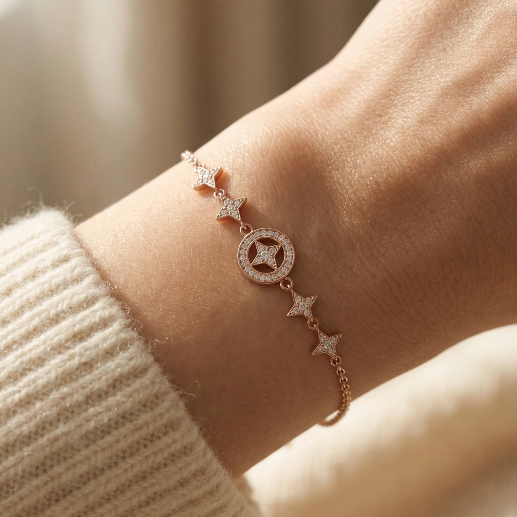 Rose Gold Compass Star Delicate Chain Bracelet