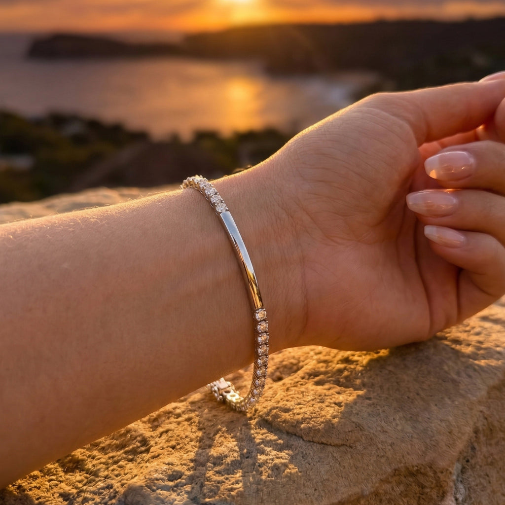 Silver Tennis Bar ID Bracelet
