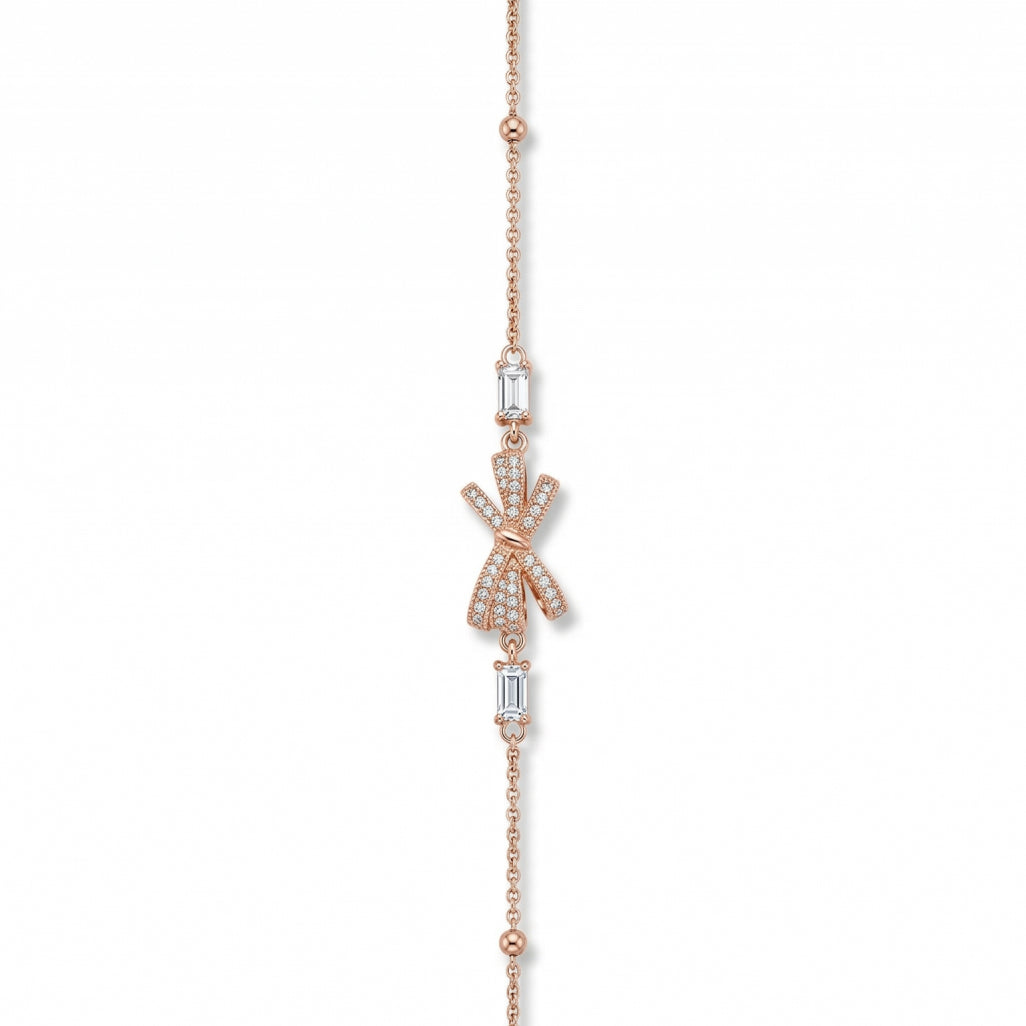 Rose Gold Pave Bow Baguette Chain Bracelet