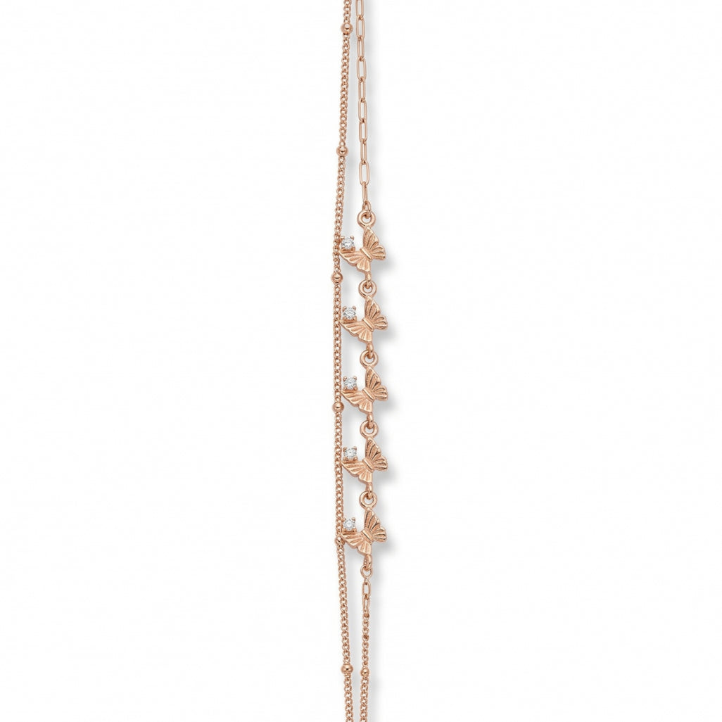 Rose Gold Butterfly Cascade Double Chain Bracelet