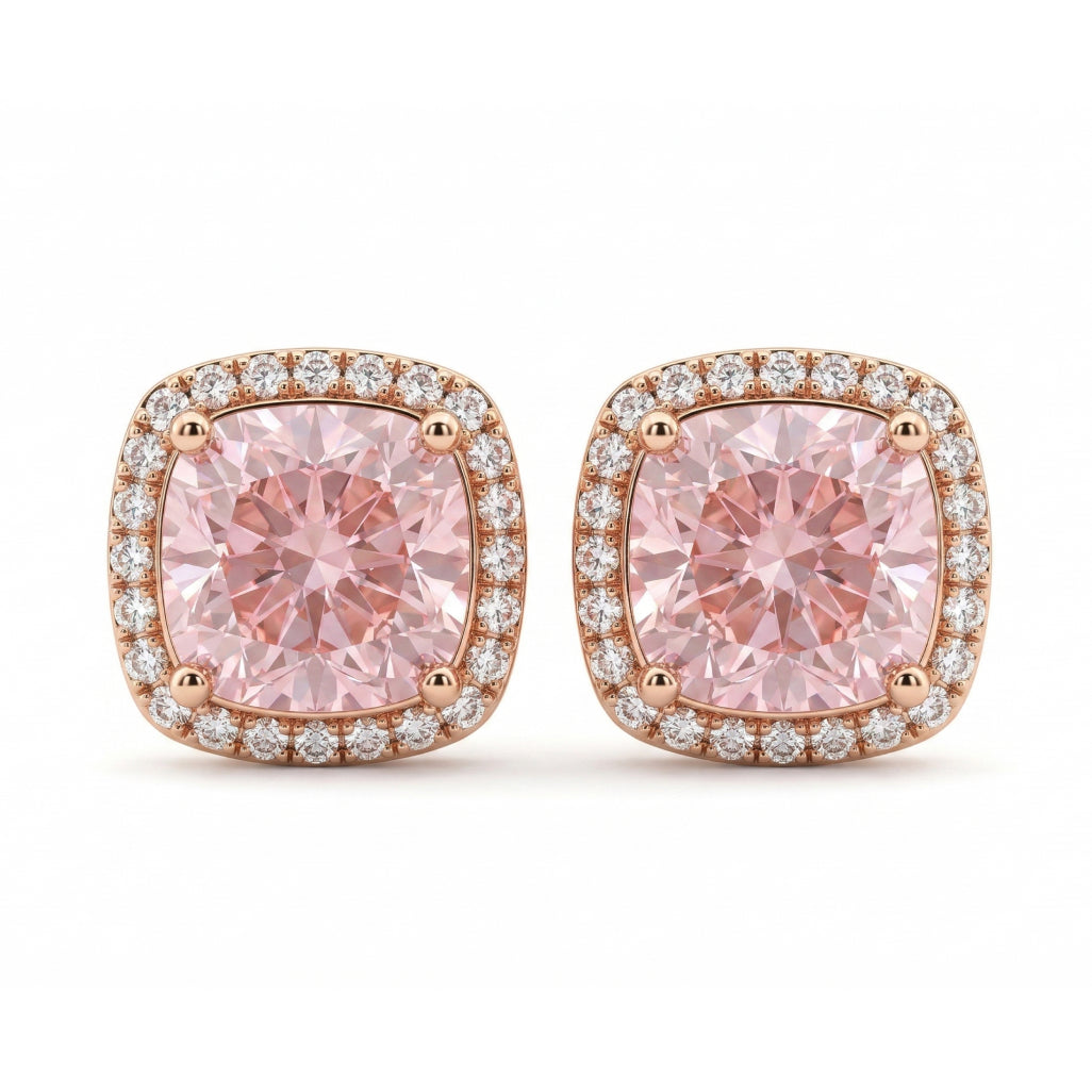 Pink Cushion Stone Square Border Studs