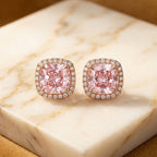 Pink Cushion Stone Square Border Studs