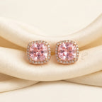 Pink Cushion Stone Square Border Studs