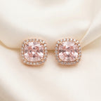 Pink Cushion Stone Square Border Studs