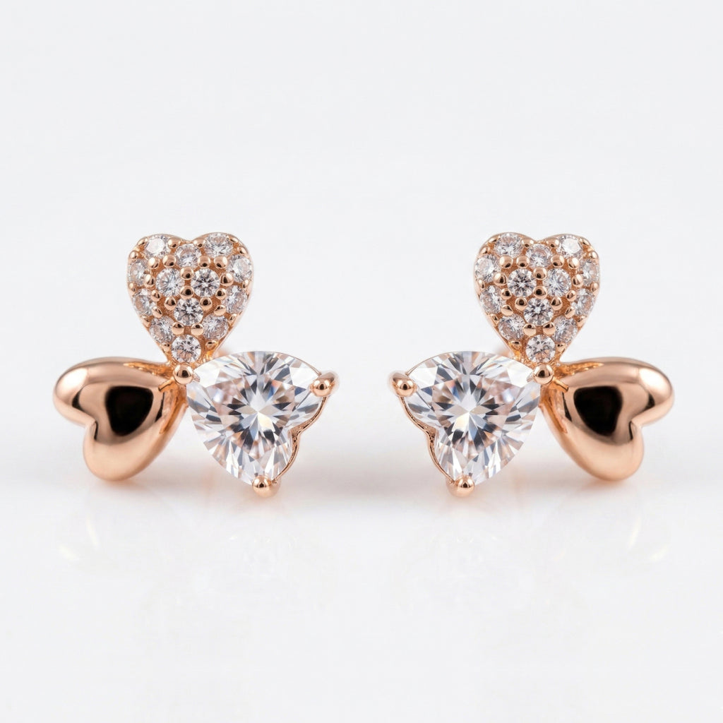 Three Heart Clover Stud Earrings