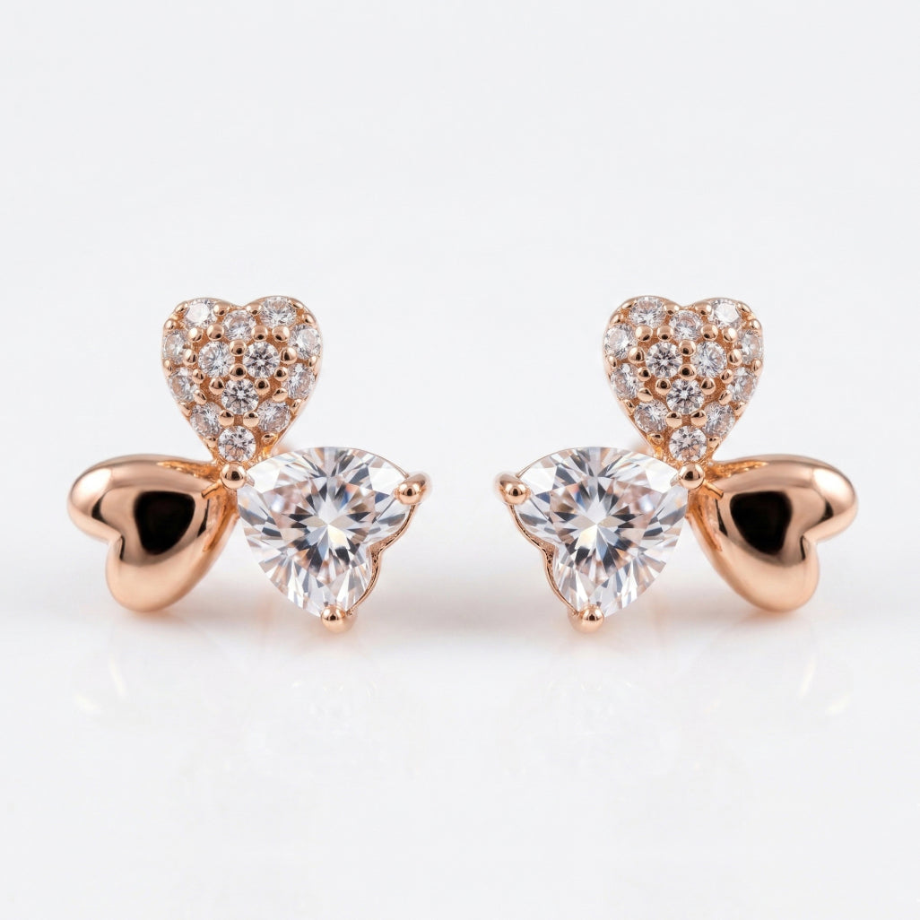 Three Heart Clover Stud Earrings