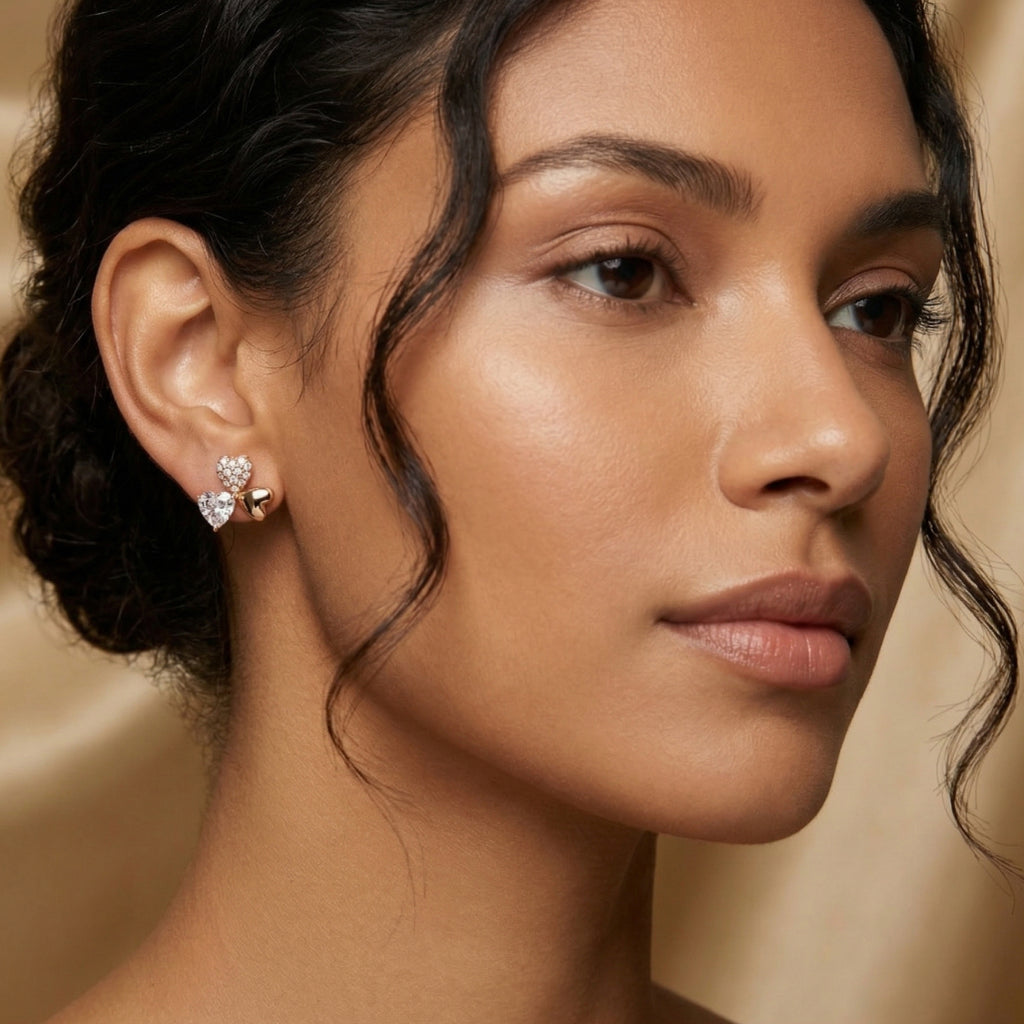 Three Heart Clover Stud Earrings