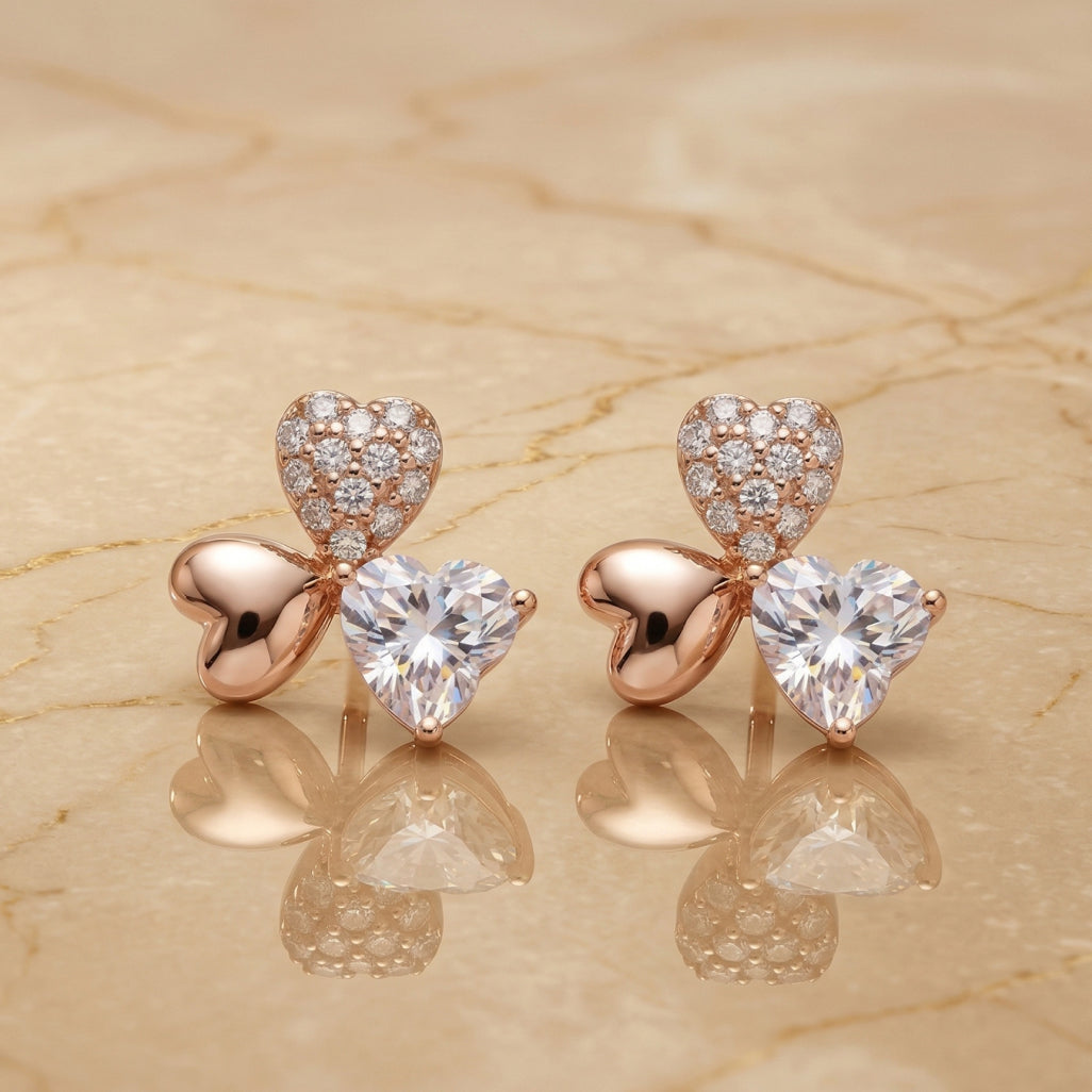 Three Heart Clover Stud Earrings
