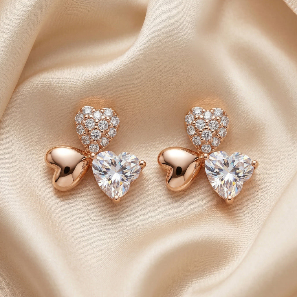 Three Heart Clover Stud Earrings