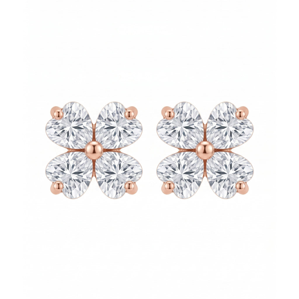 Four Heart Stone Clover Stud Earrings