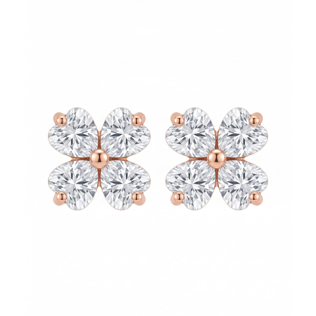 Four Heart Stone Clover Stud Earrings
