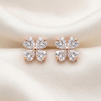 Four Heart Stone Clover Stud Earrings