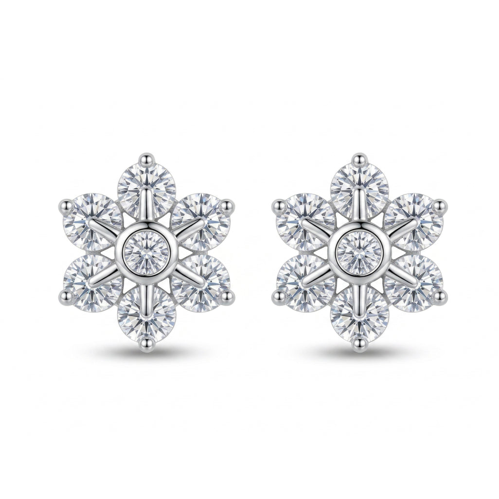 Six Stone Petal Flower Studs
