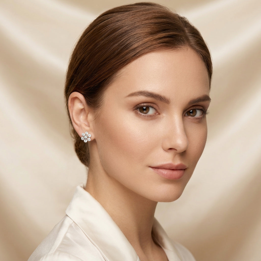 Six Stone Petal Flower Studs