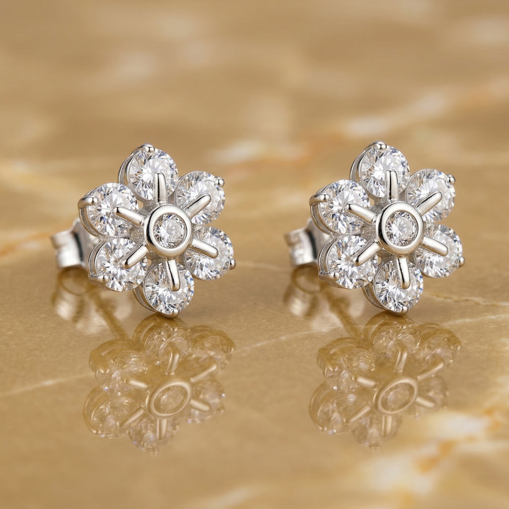 Six Stone Petal Flower Studs