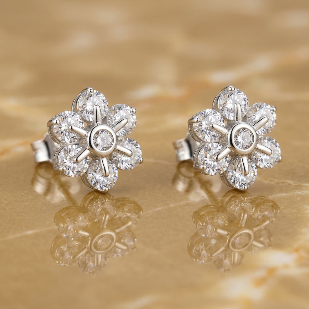 Six Stone Petal Flower Studs