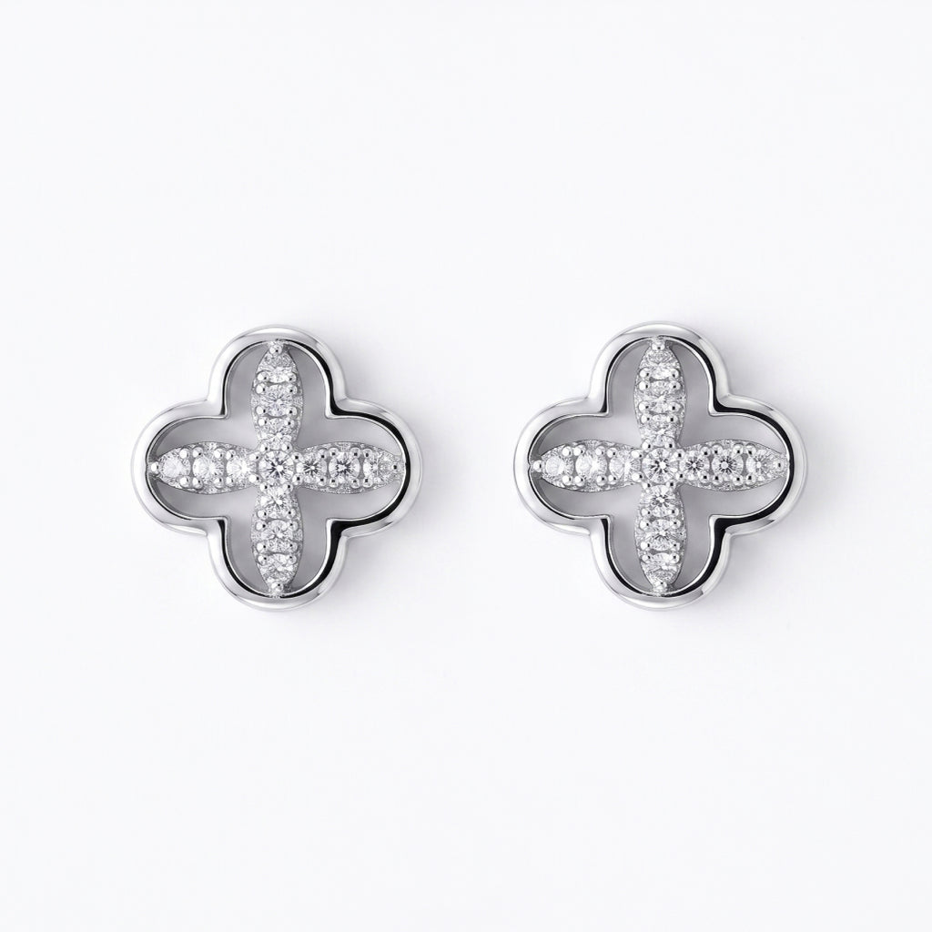 Stone Cross Clover Stud Earrings