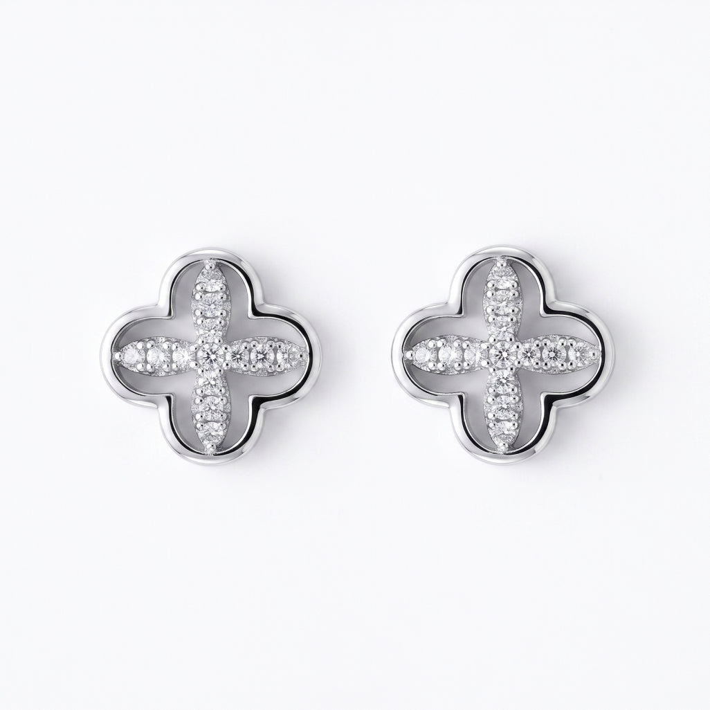 Stone Cross Clover Stud Earrings