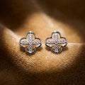 Stone Cross Clover Stud Earrings