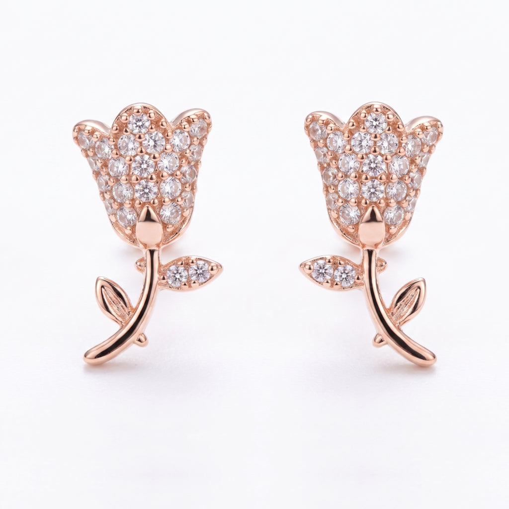 Stone Tulip Leaf Stud Earrings