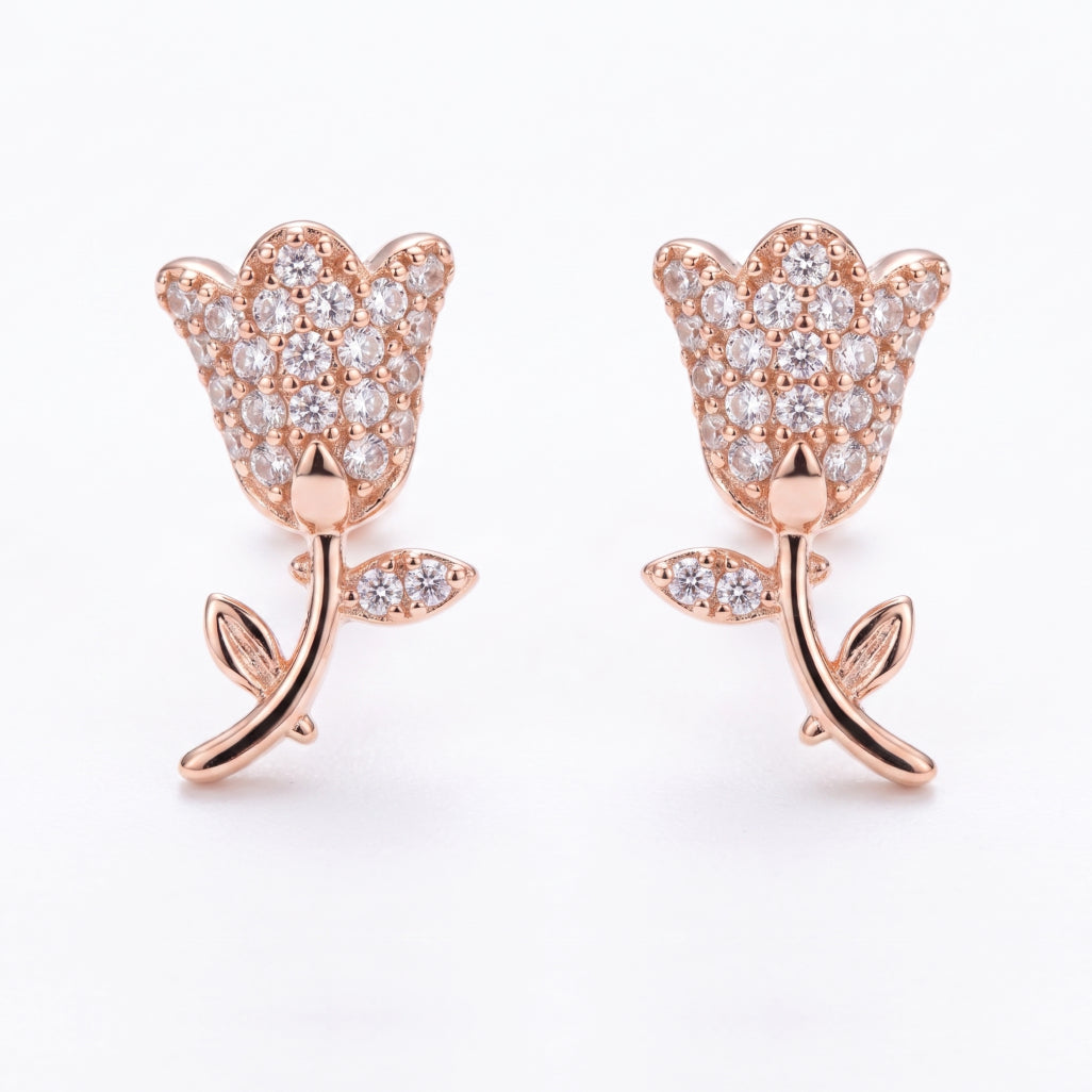 Stone Tulip Leaf Stud Earrings