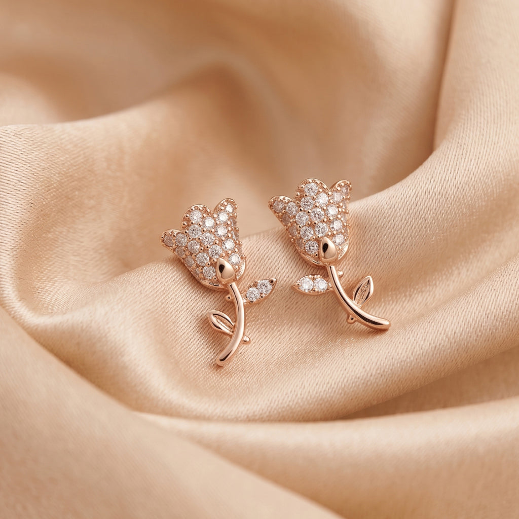 Stone Tulip Leaf Stud Earrings