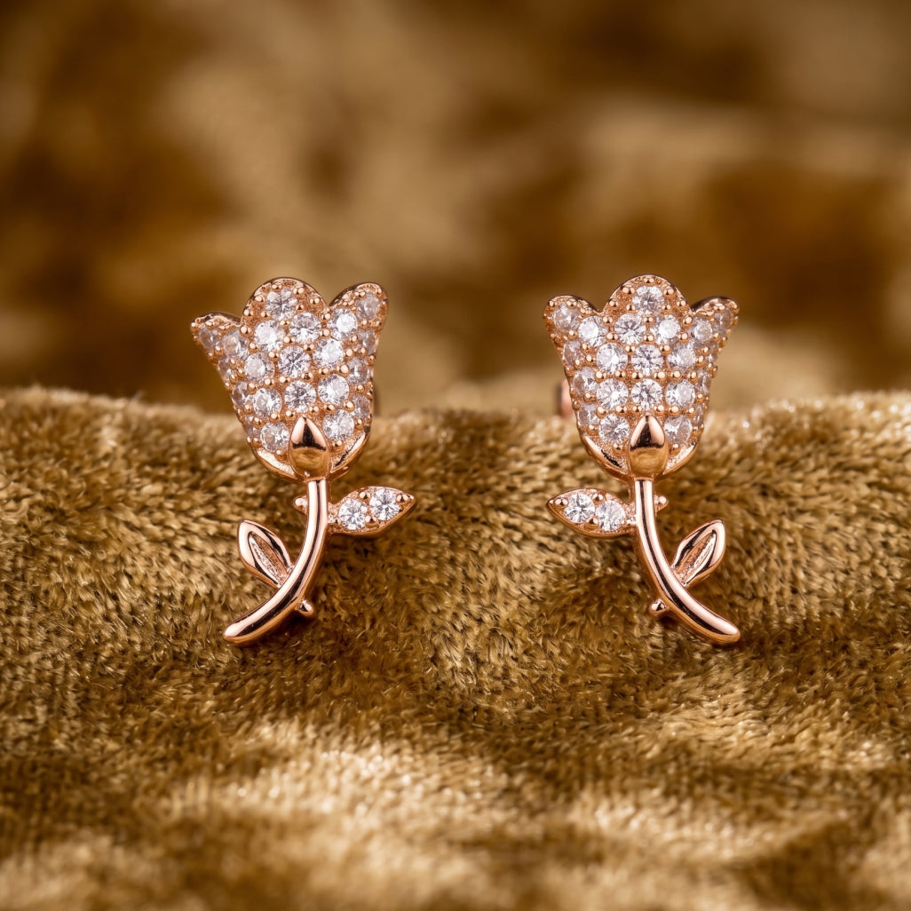 Stone Tulip Leaf Stud Earrings
