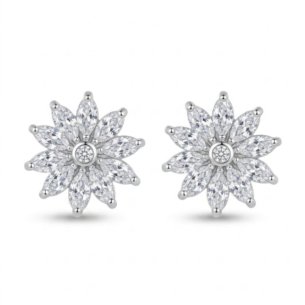 Stone Petal Sunflower Stud Earrings