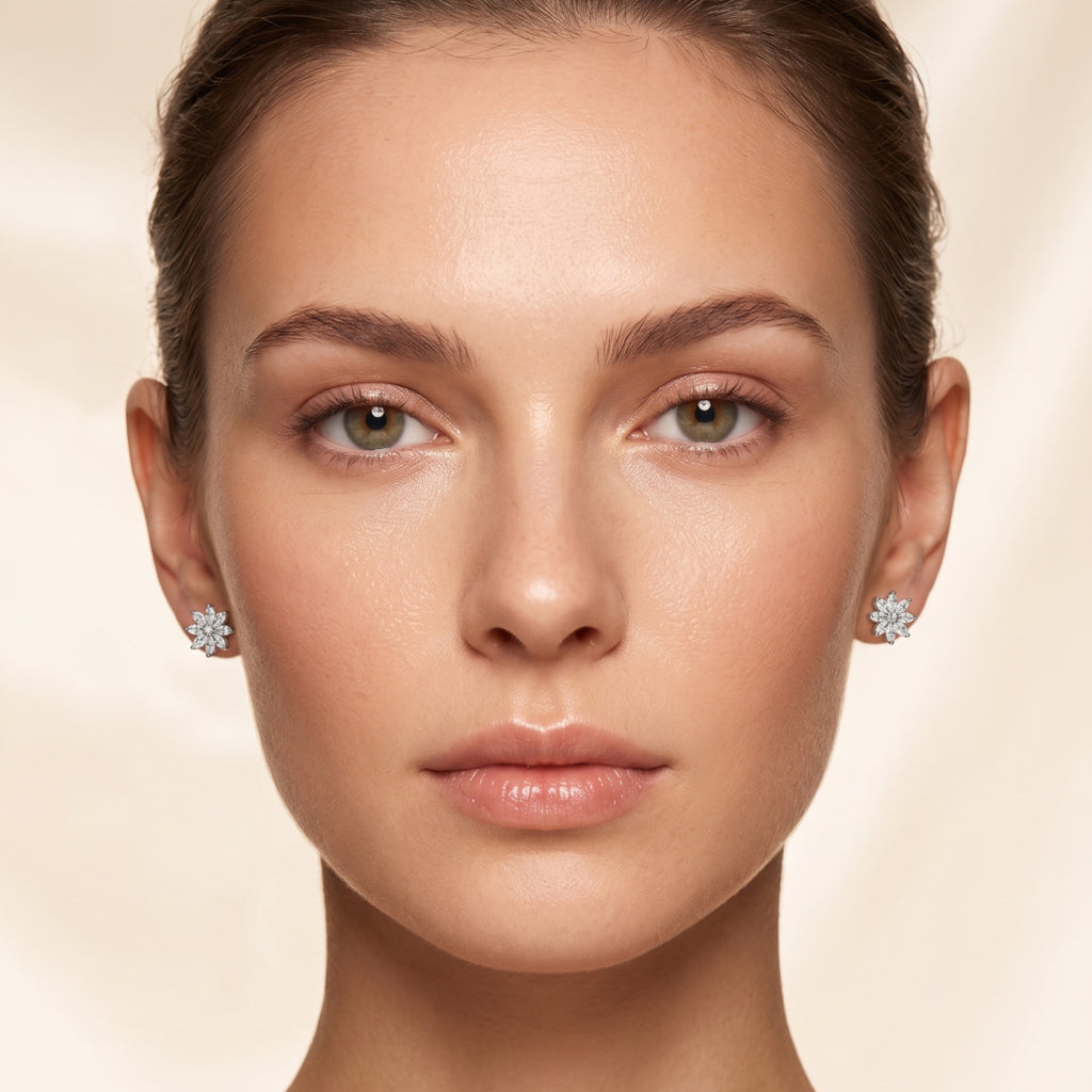 Stone Petal Sunflower Stud Earrings