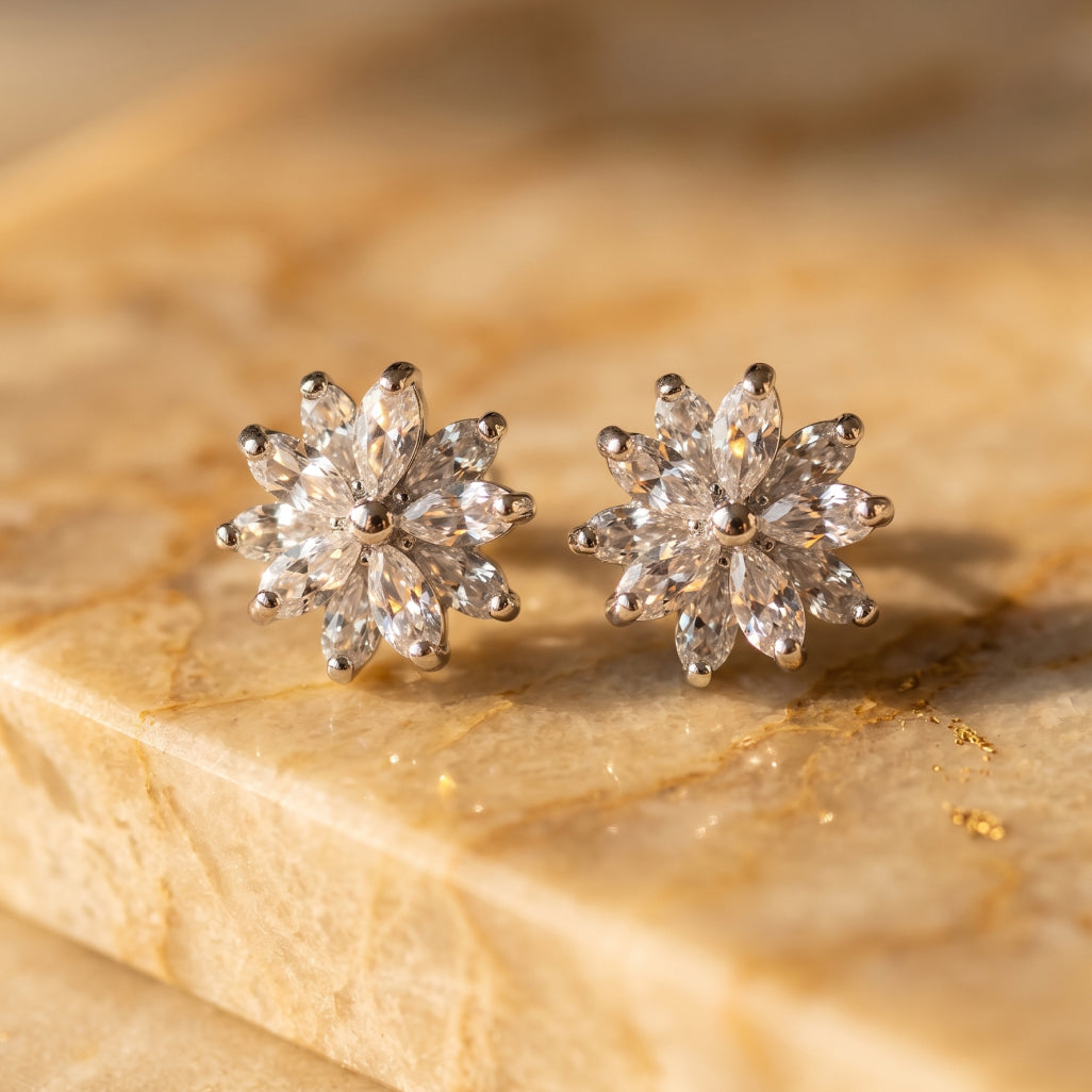 Stone Petal Sunflower Stud Earrings