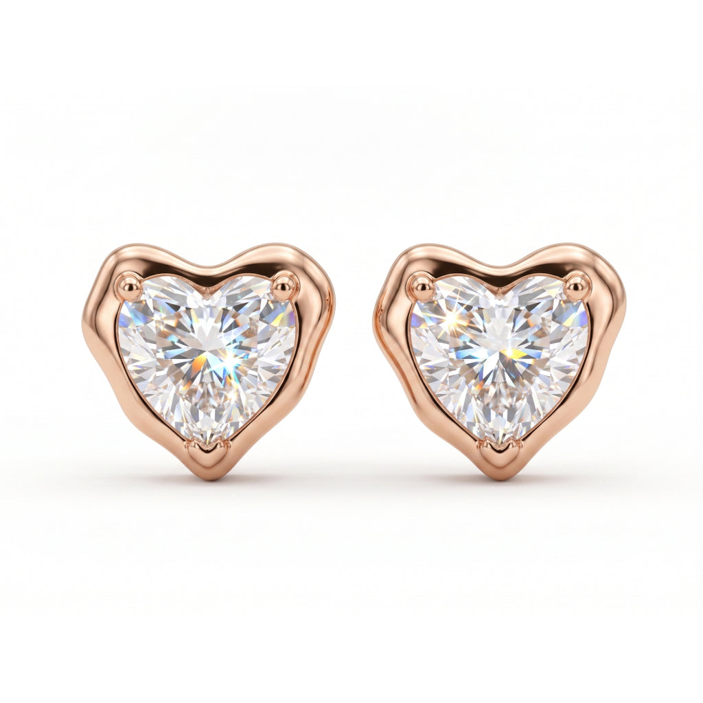 Heart Stone Gold Frame Stud Earrings
