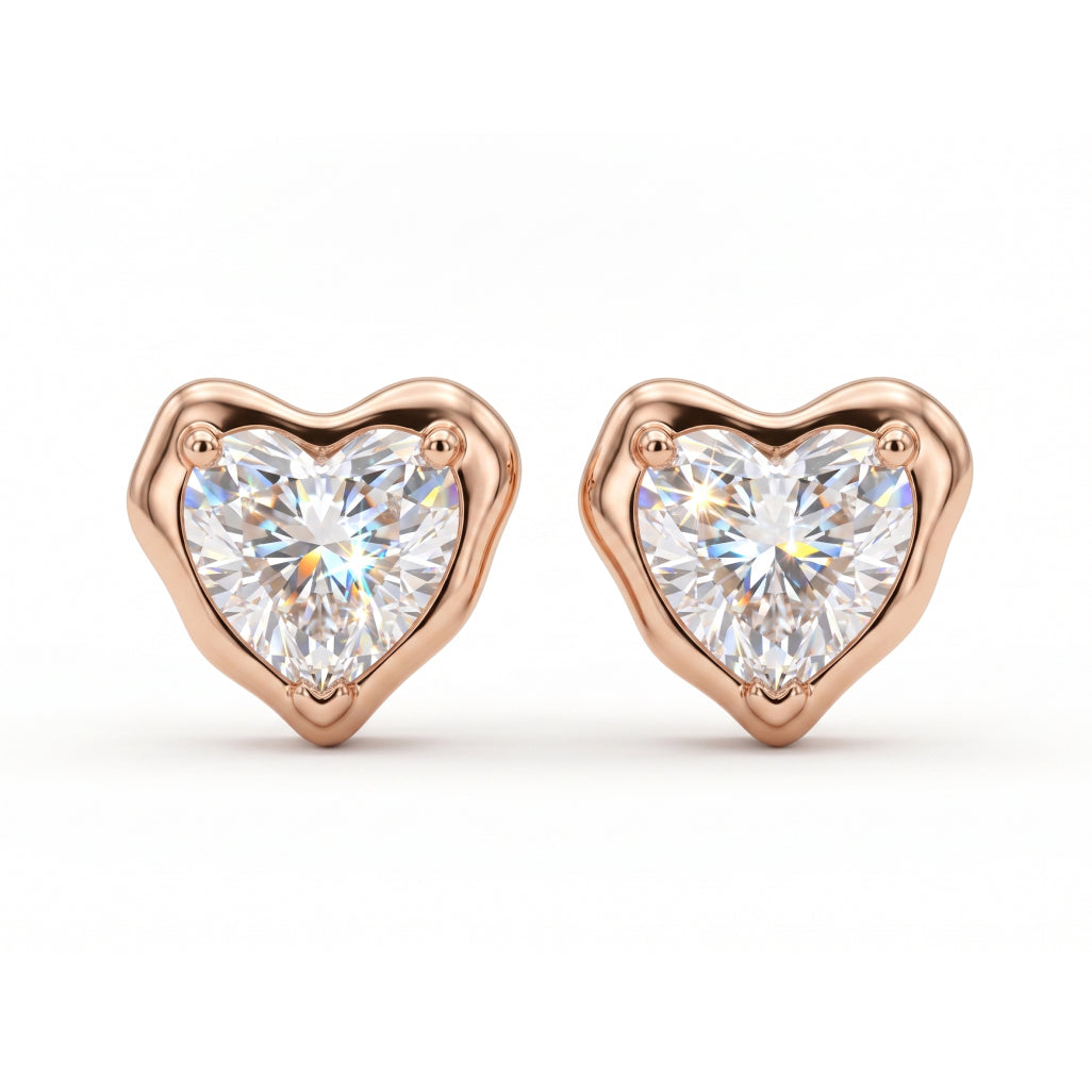 Heart Stone Gold Frame Stud Earrings