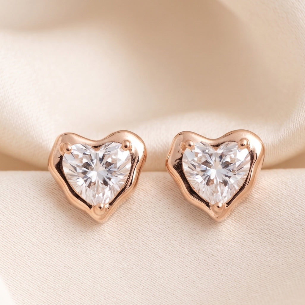 Heart Stone Gold Frame Stud Earrings