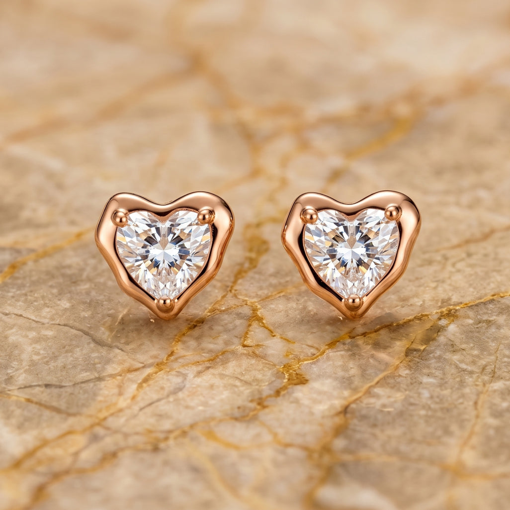 Heart Stone Gold Frame Stud Earrings