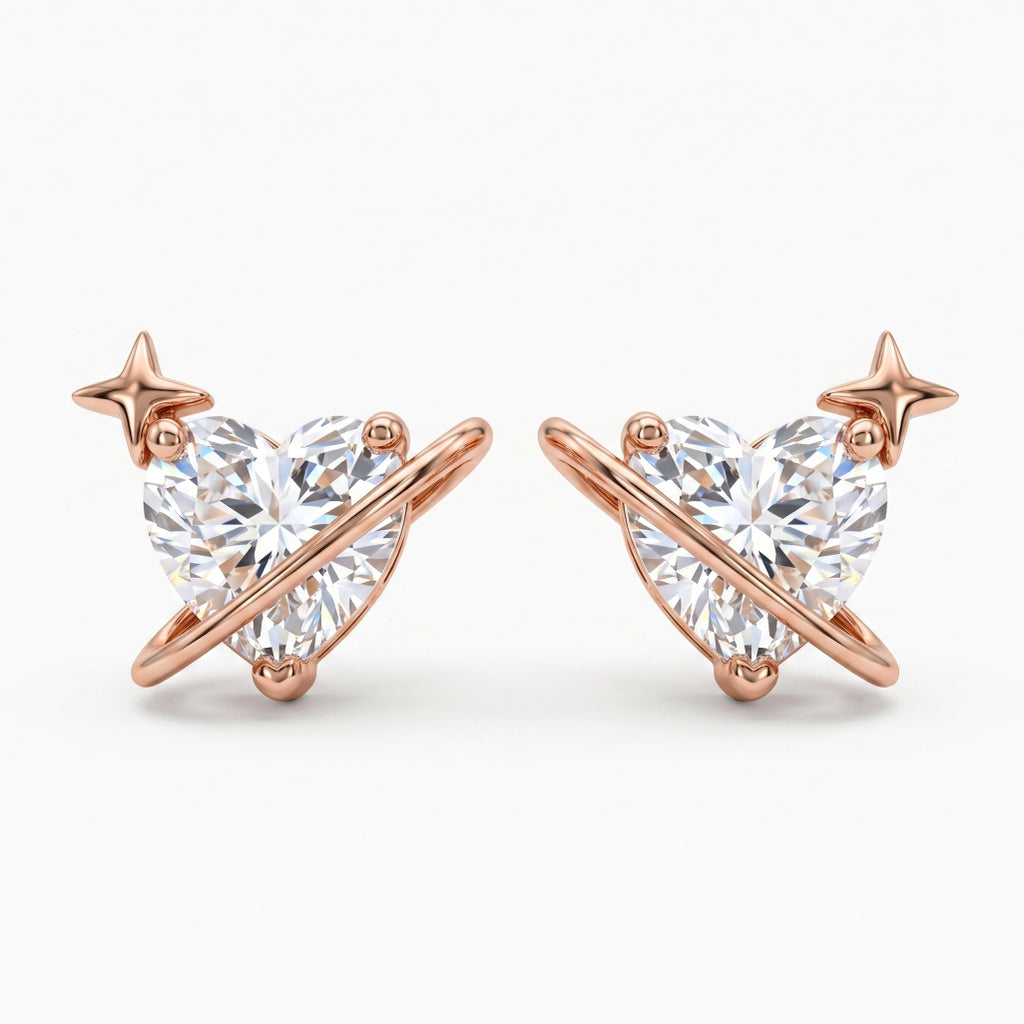 Heart Stone X-Cross Star Stud Earrings