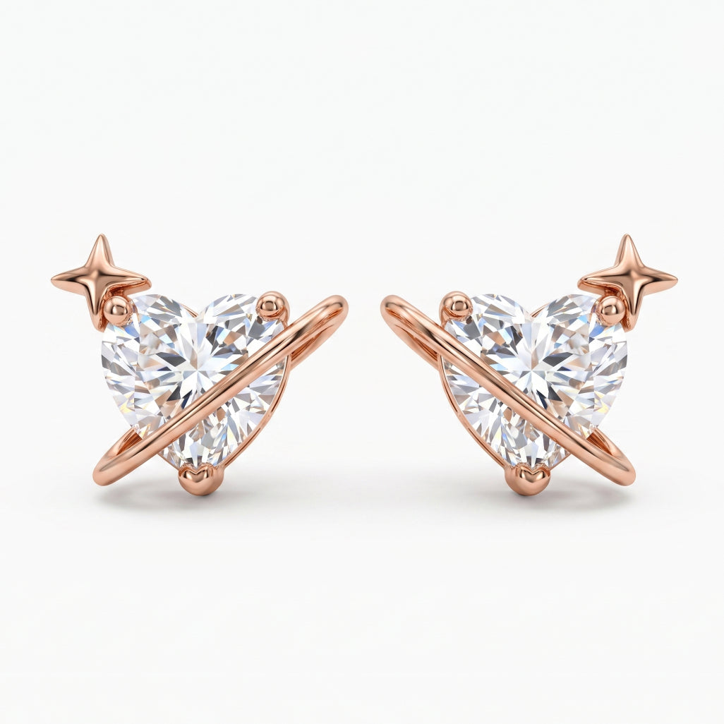 Heart Stone X-Cross Star Stud Earrings