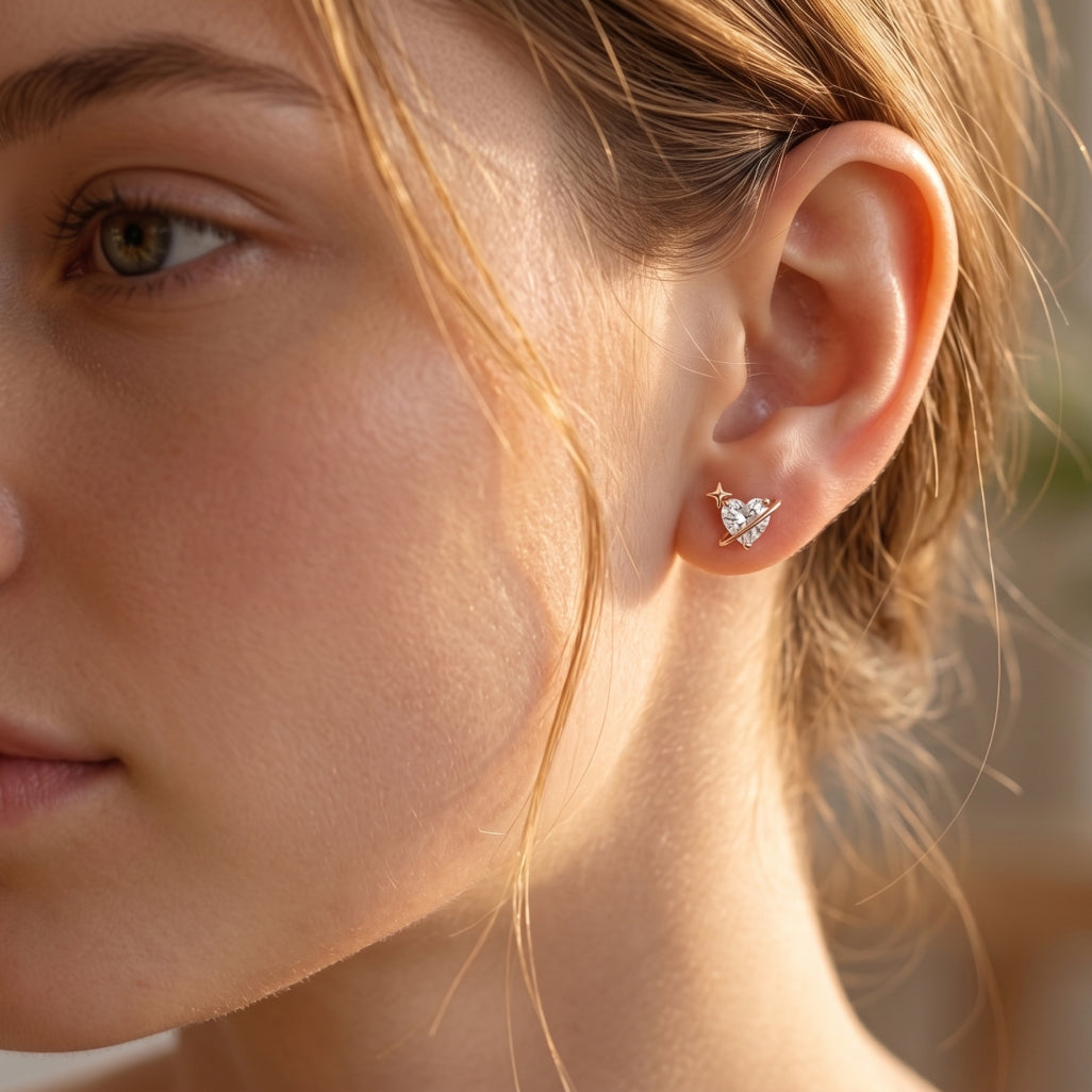 Heart Stone X-Cross Star Stud Earrings