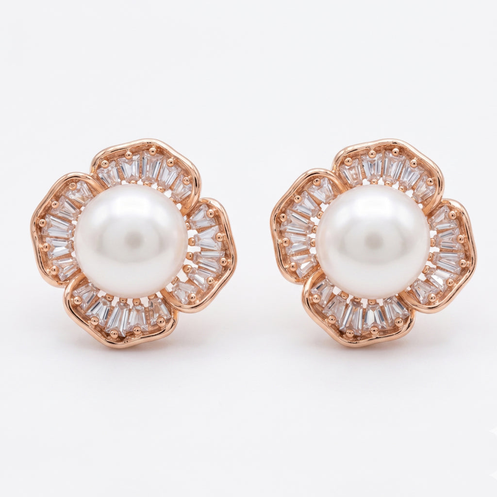 Pearl Stone Petal Flower Studs
