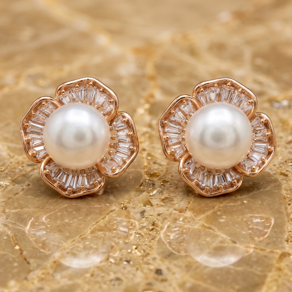 Pearl Stone Petal Flower Studs