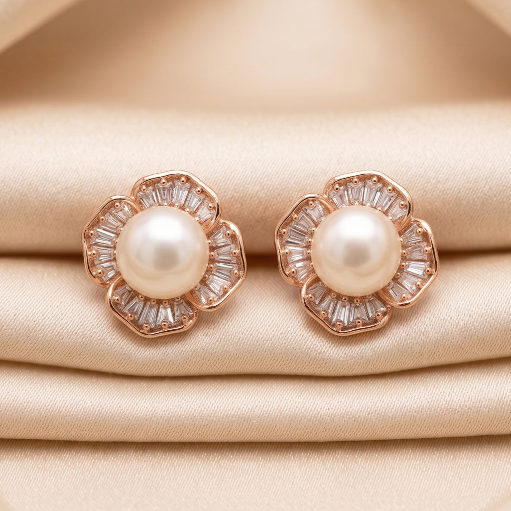 Pearl Stone Petal Flower Studs