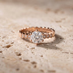 Hexagon Band Stone Ring Rose Gold Plated Silver