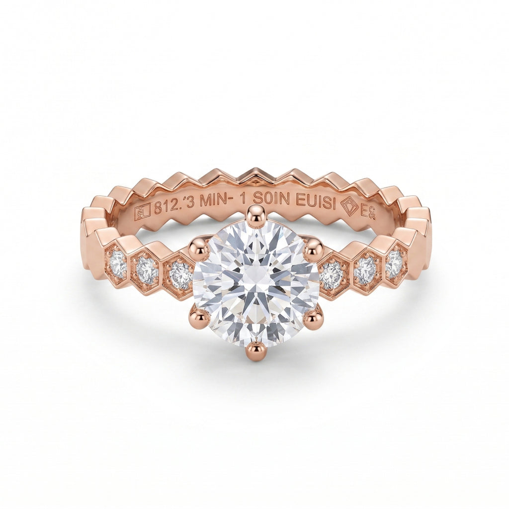 Hexagon Band Stone Ring Rose Gold Plated Silver