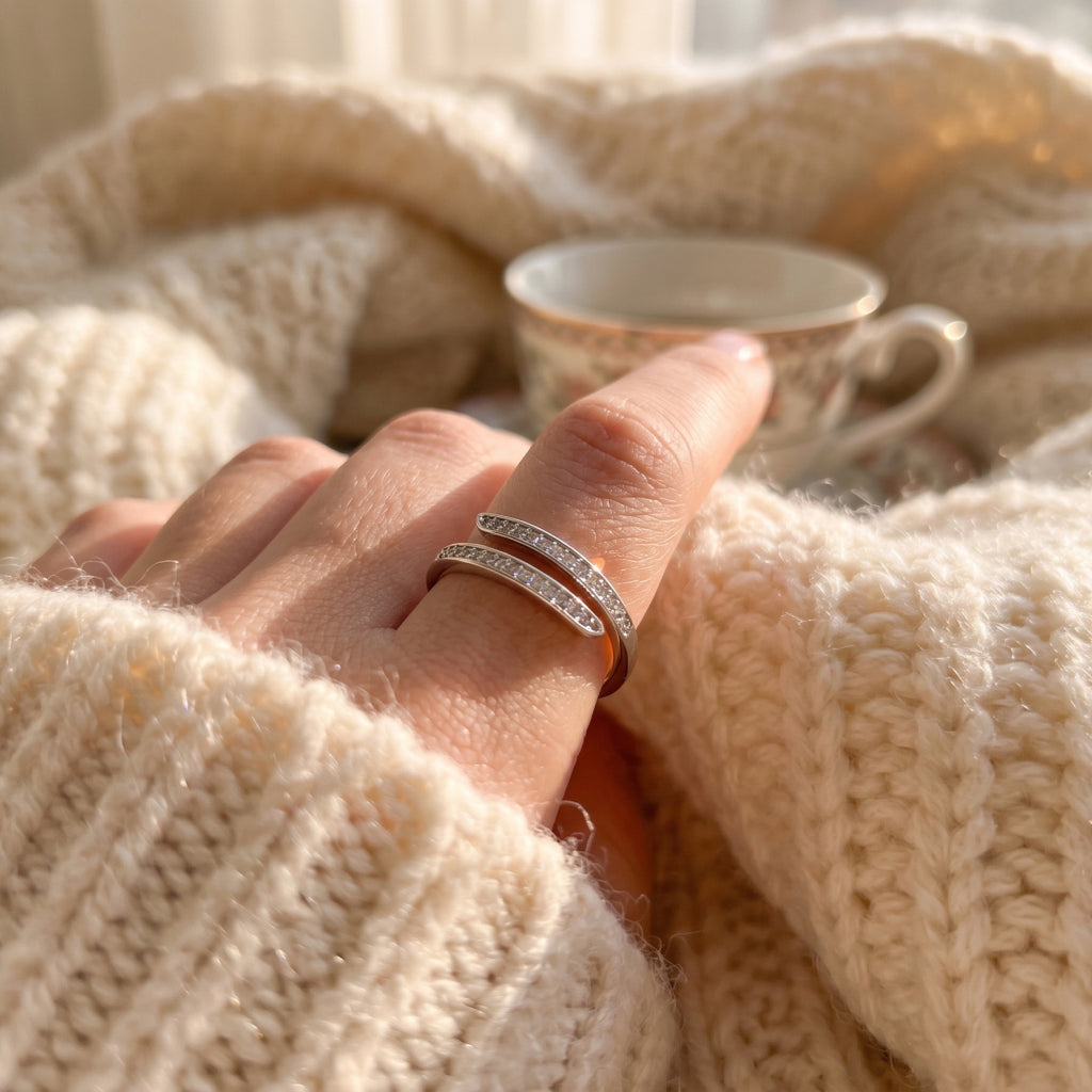 Double Wrap Stone Ring 925 Silver