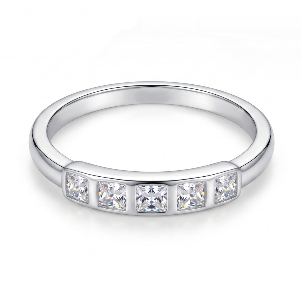 Five Square Stone Band Ring 925 Silver
