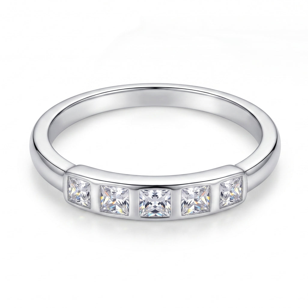Five Square Stone Band Ring 925 Silver