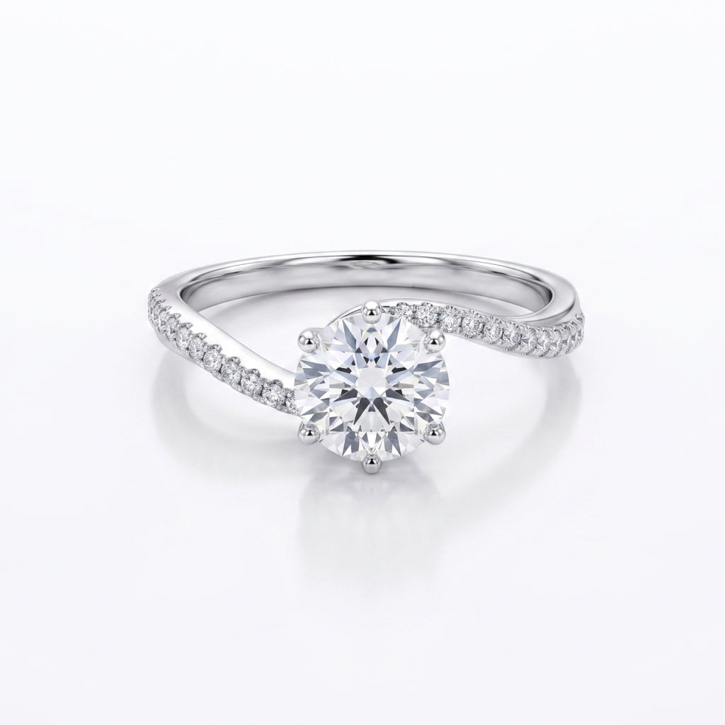 Curved Stone Band Solitaire Ring 925 Silver