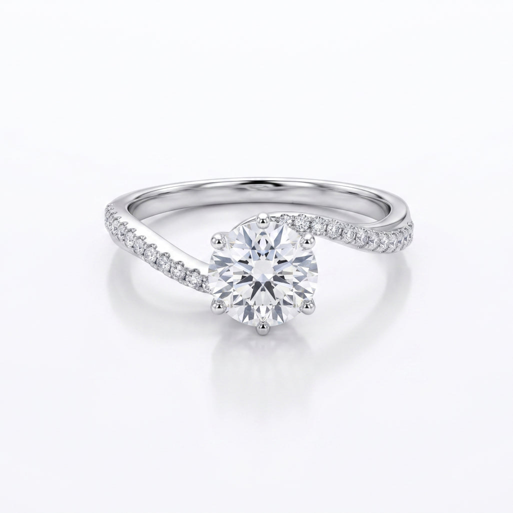 Curved Stone Band Solitaire Ring 925 Silver