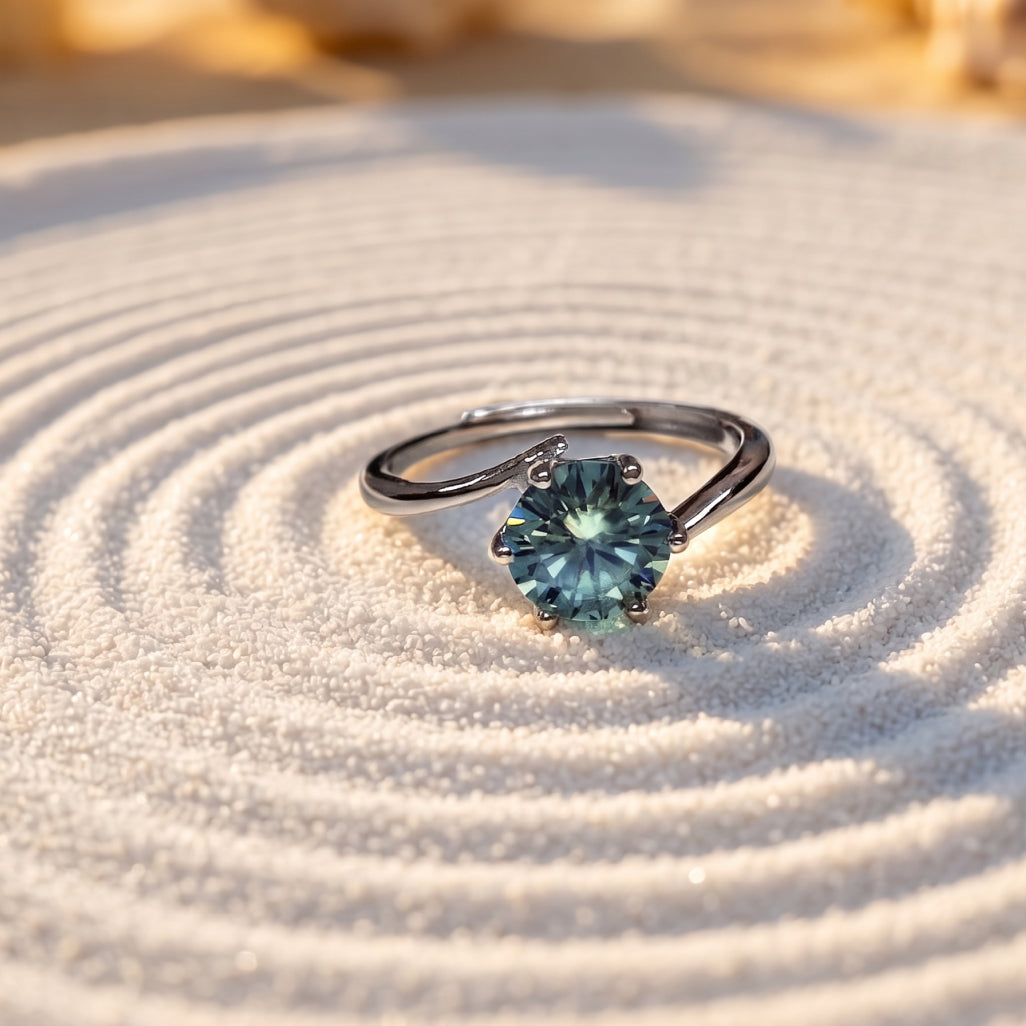 Teal Blue Stone Bypass Ring 925 Silver